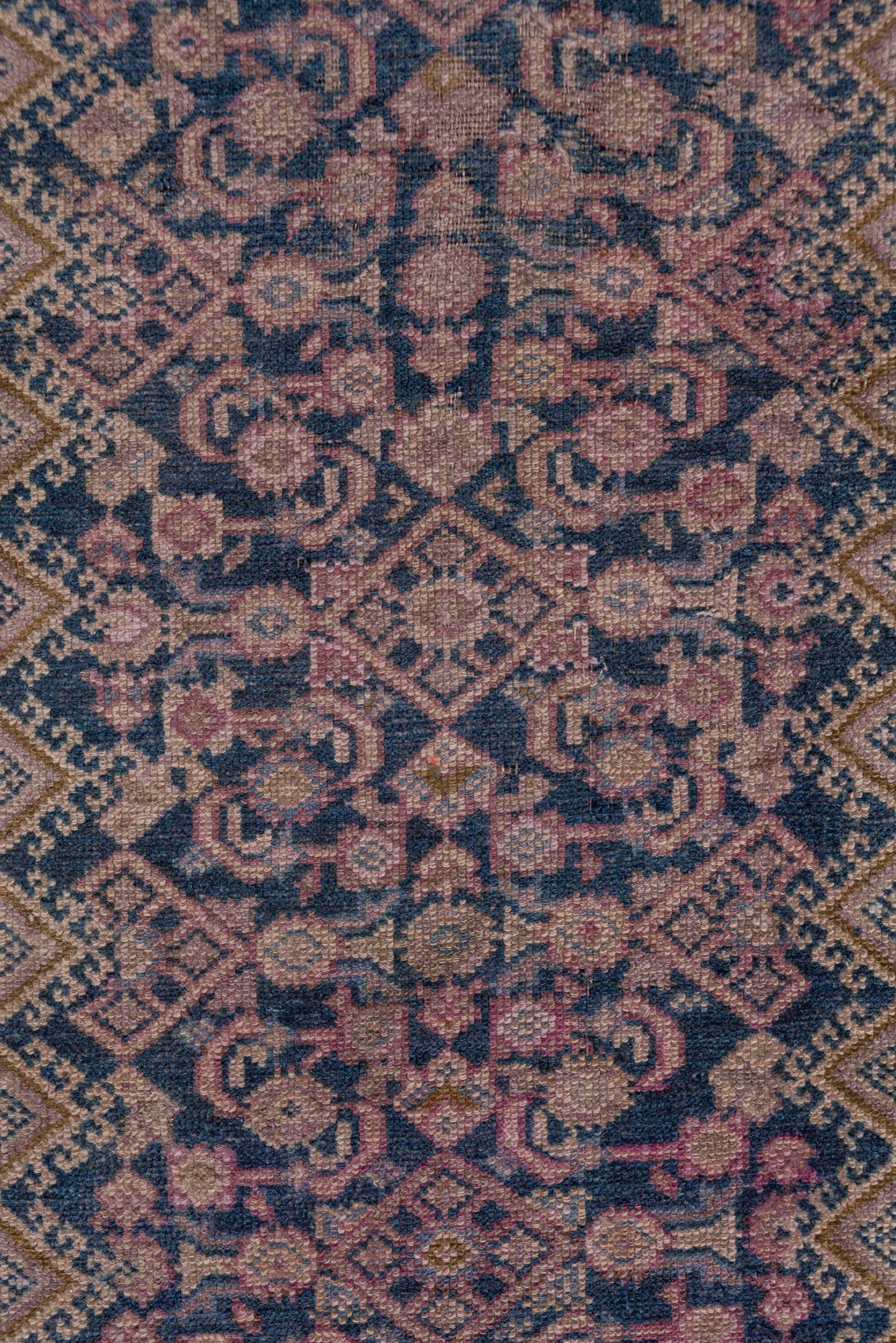 2' x 16' one-of-a-kind handmade antique NW Persian runner rug. Color palette: navy, rose, ivory, dusty pink, taupe, burgundy