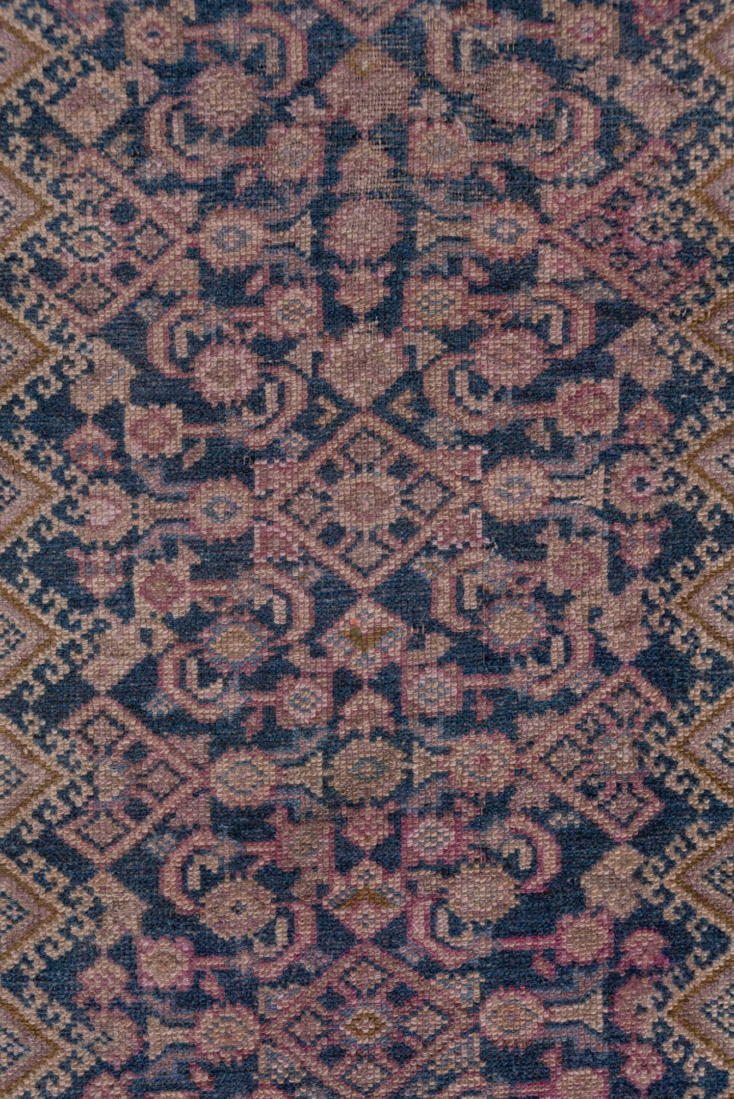 2' x 16' one-of-a-kind handmade antique NW Persian runner rug. Color palette: navy, rose, ivory, dusty pink, taupe, burgundy