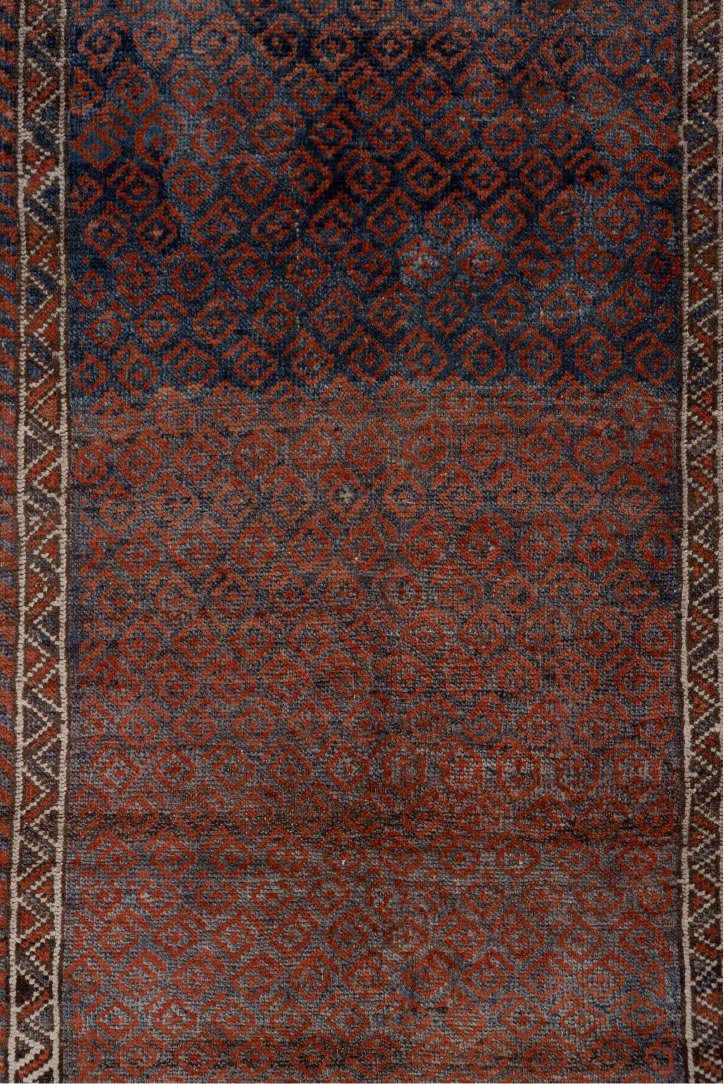 3' x 6' one-of-a-kind handmade vintage Belouch small size rug. Color palette: brown, gray, light gray, pink, red, redwood