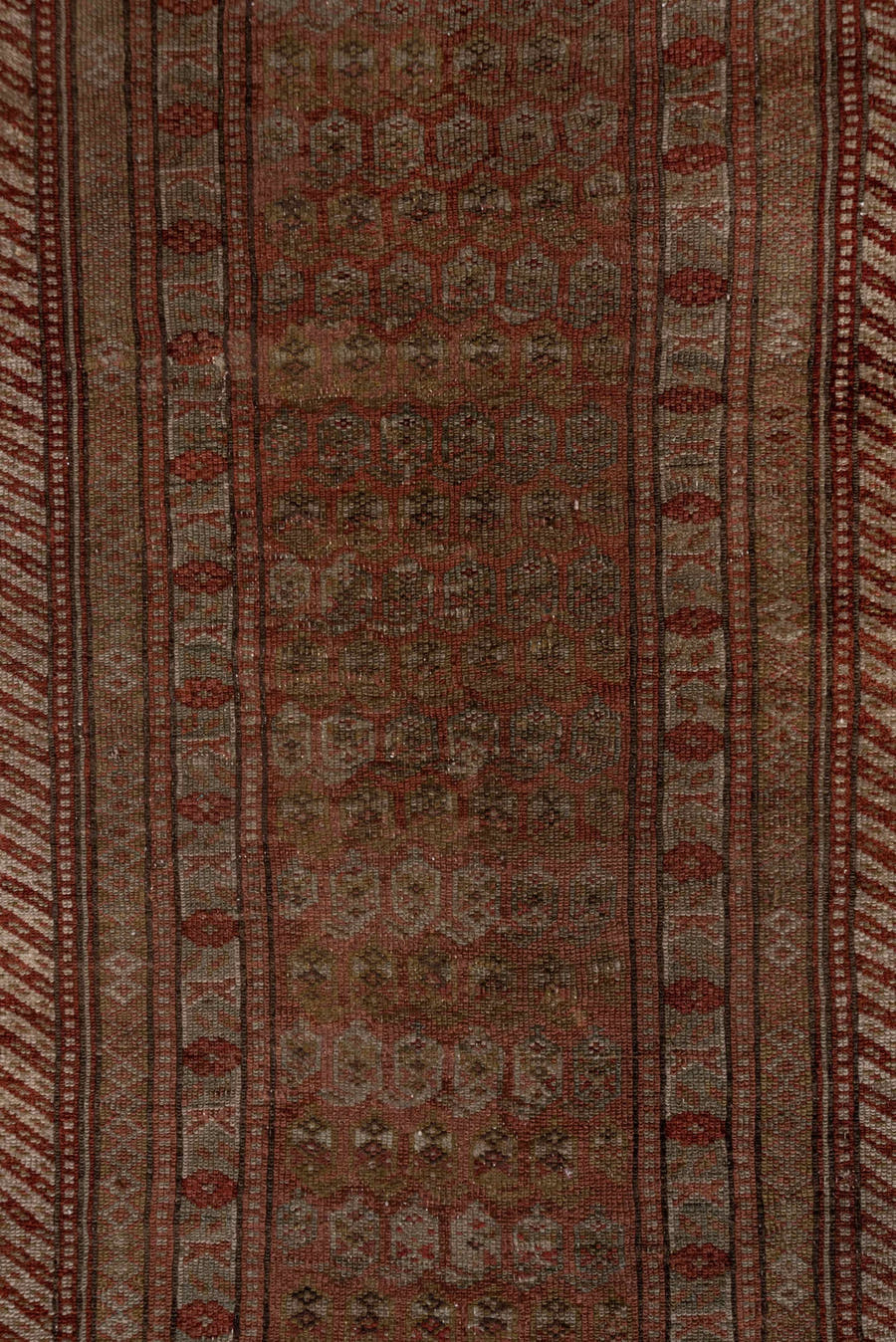 2' x 17' one-of-a-kind handmade antique NW Persian runner rug. Color palette: rust, camel, terra cotta, brown, taupe, ivory