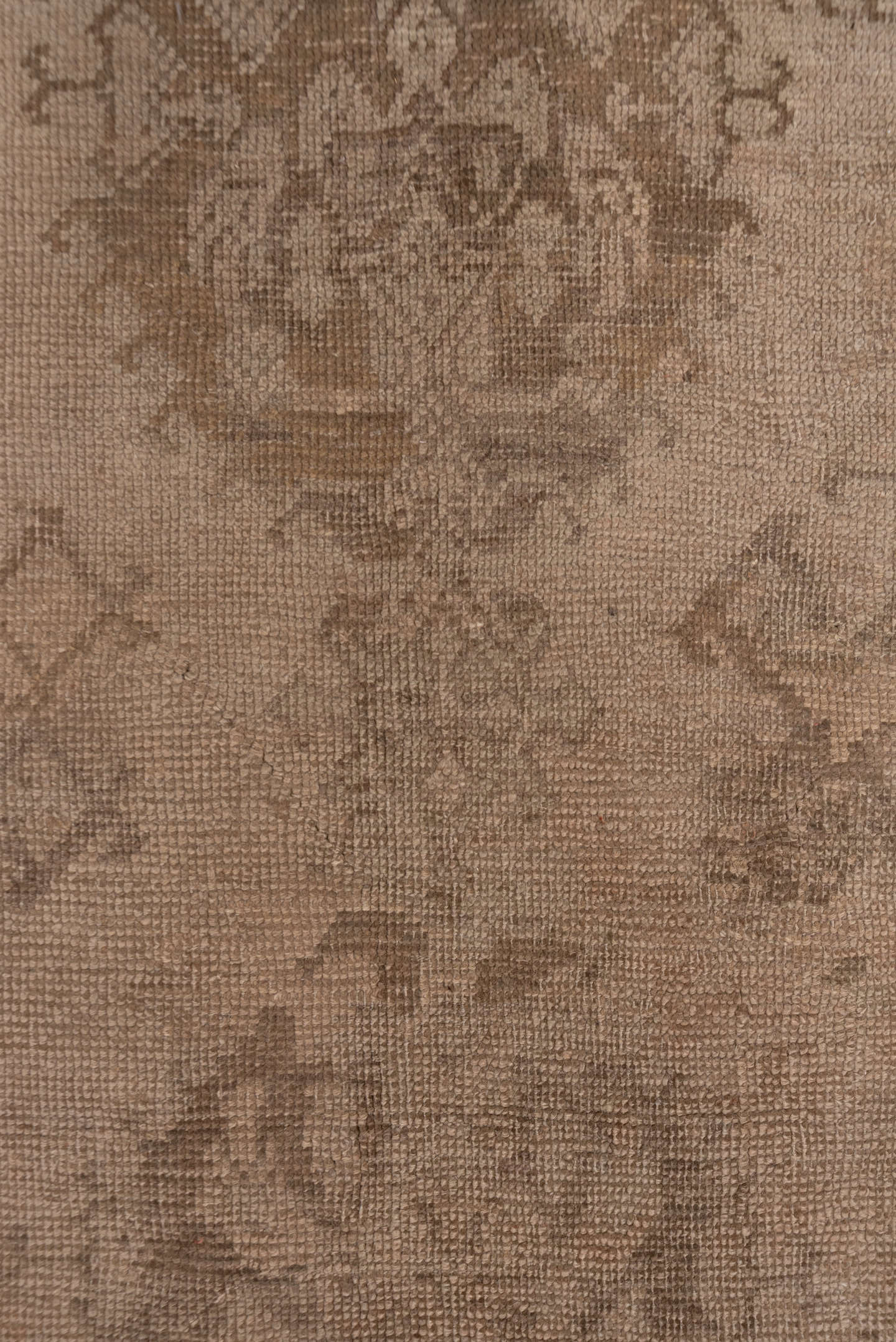 13' x 17' one-of-a-kind handmade antique Oushak oversize rug. Color palette: taupe, beige, camel, brown, ivory, gray