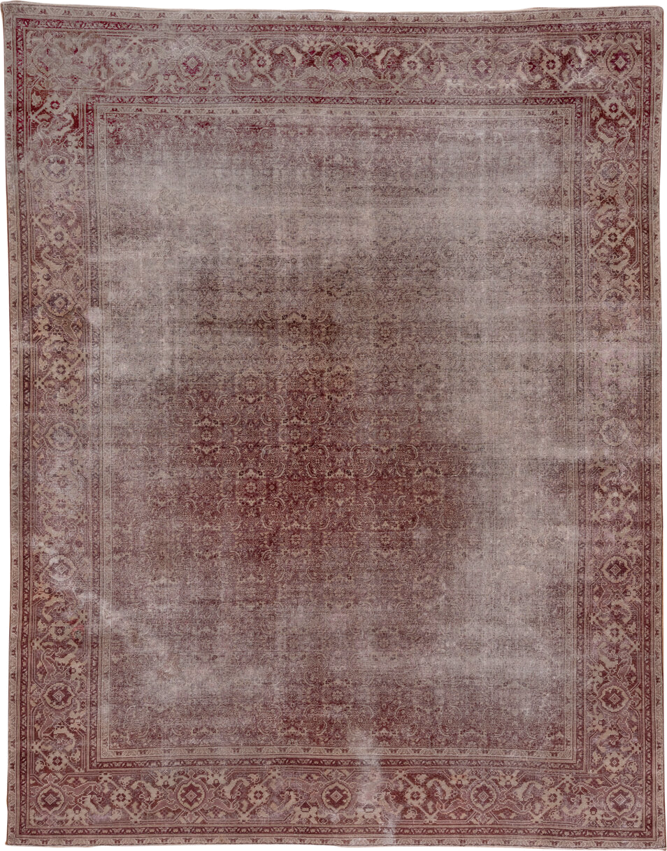 10' x 12' one-of-a-kind handmade antique Amritzar large size rug. Color palette: rose, dusty pink, ivory, burgundy, taupe