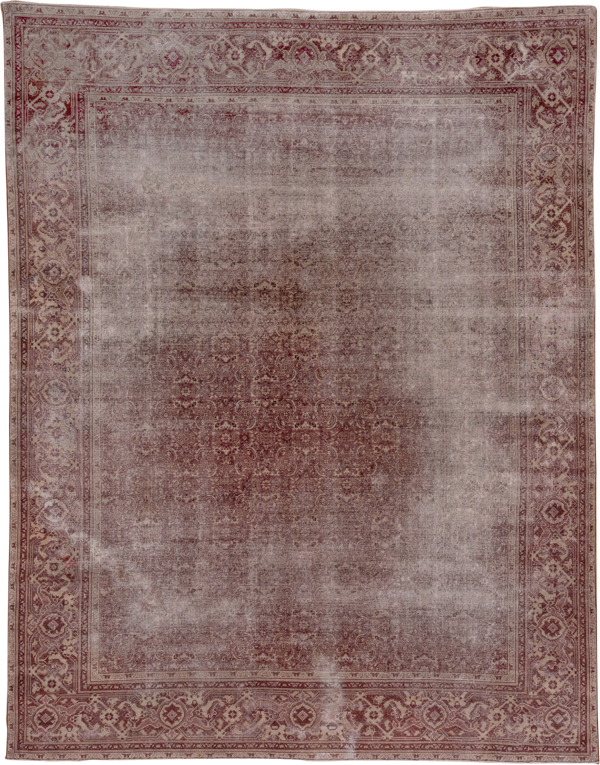 10' x 12' one-of-a-kind handmade antique Amritzar large size rug. Color palette: rose, dusty pink, ivory, burgundy, taupe