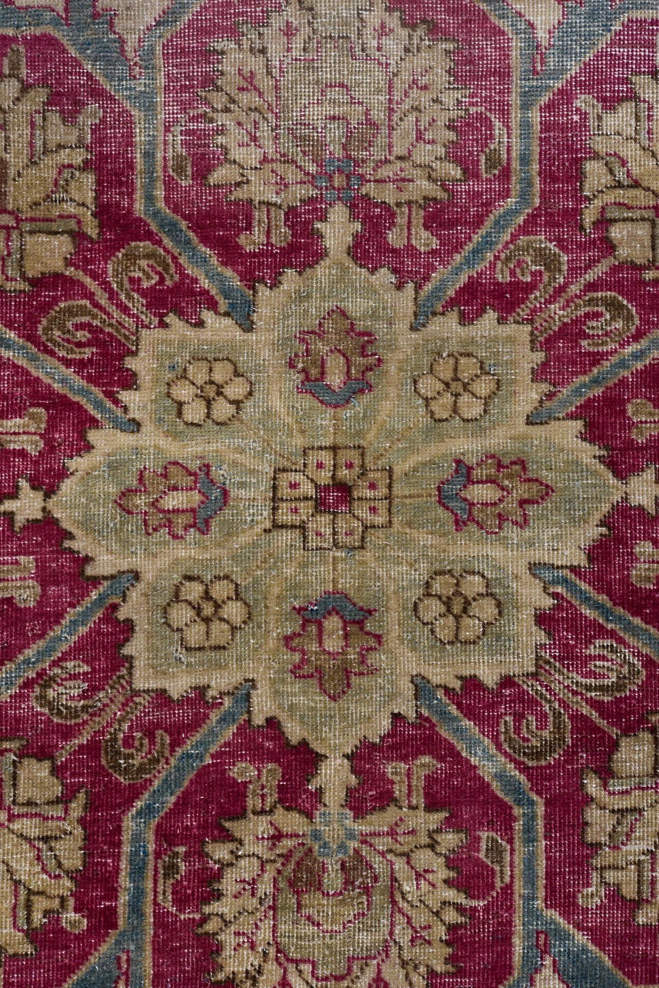 6' x 9' one-of-a-kind handmade antique Tabriz medium size rug. Color palette: ivory, raspberry, taupe, sky_blue, beige