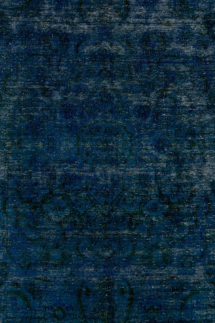 9' x 13' one-of-a-kind handmade antique Overdyed large size rug. Color palette: blue, teal, navy, charcoal, slate, gray