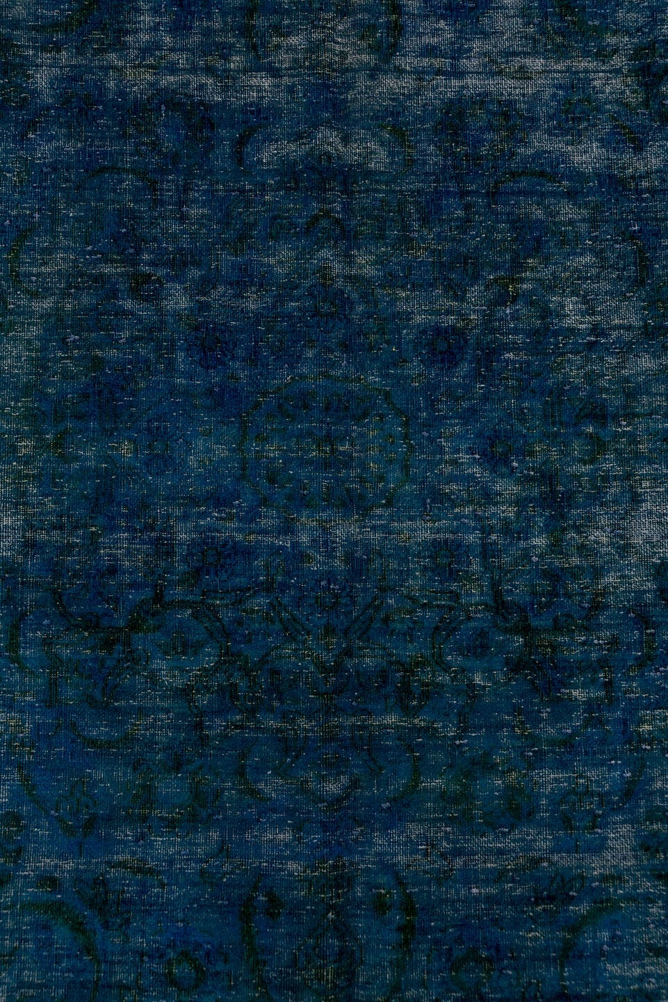 9' x 13' one-of-a-kind handmade antique Overdyed large size rug. Color palette: blue, teal, navy, charcoal, slate, gray