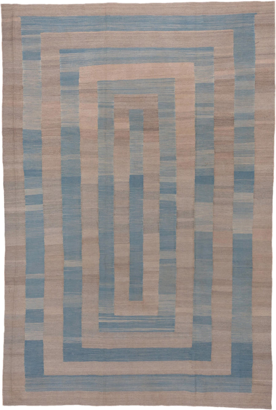 8' x 11' one-of-a-kind handmade vintage Kilim large size rug. Color palette: taupe, sky blue, beige, gray, light blue