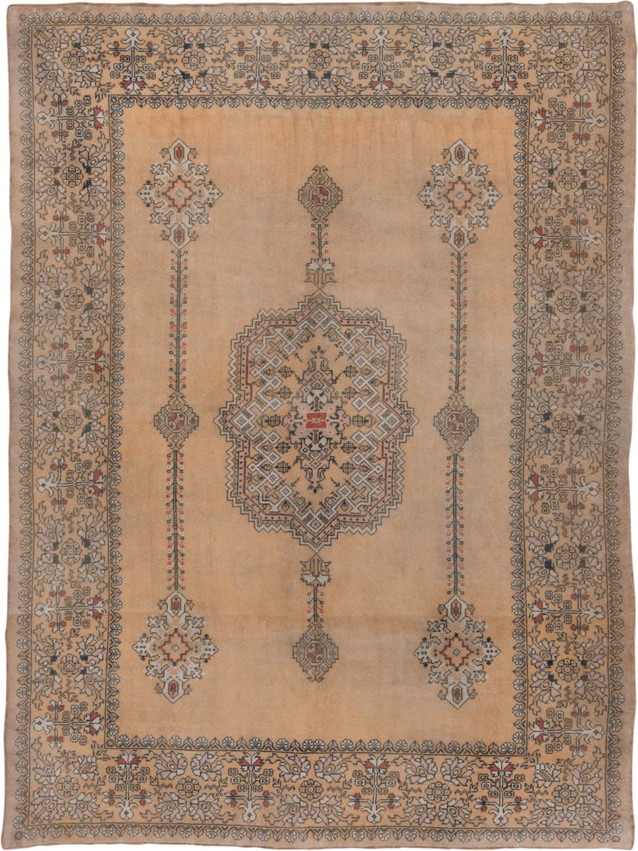 6' x 9' one-of-a-kind handmade vintage Sivas medium size rug. Color palette: camel, taupe, ivory, slate, rust, charcoal