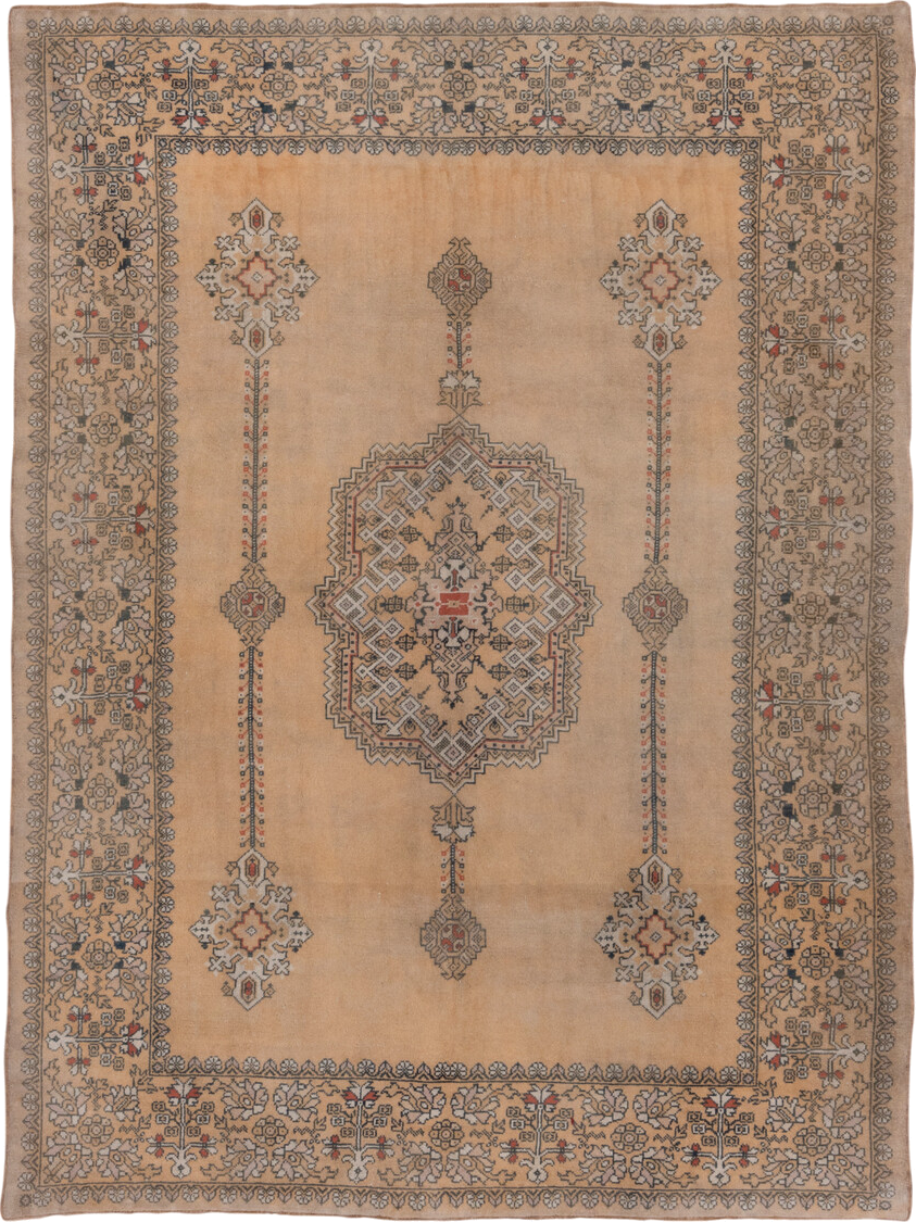 6' x 9' one-of-a-kind handmade vintage Sivas medium size rug. Color palette: camel, taupe, ivory, slate, rust, charcoal