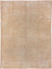 10' x 13' one-of-a-kind handmade vintage Amritzar large size rug. Color palette: beige, camel, ivory, pale aqua, cream