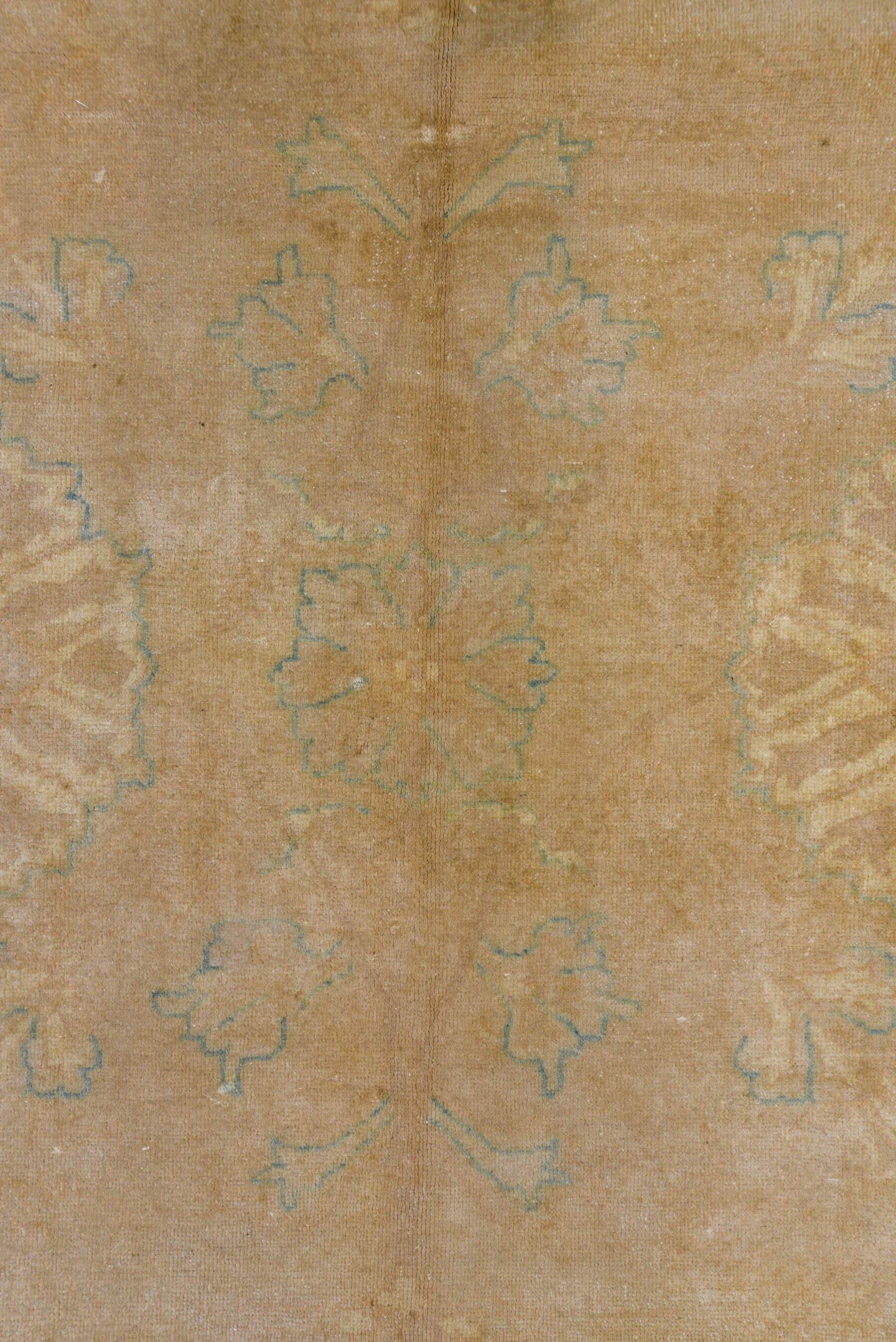 10' x 13' one-of-a-kind handmade vintage Amritzar large size rug. Color palette: beige, camel, ivory, pale aqua, cream