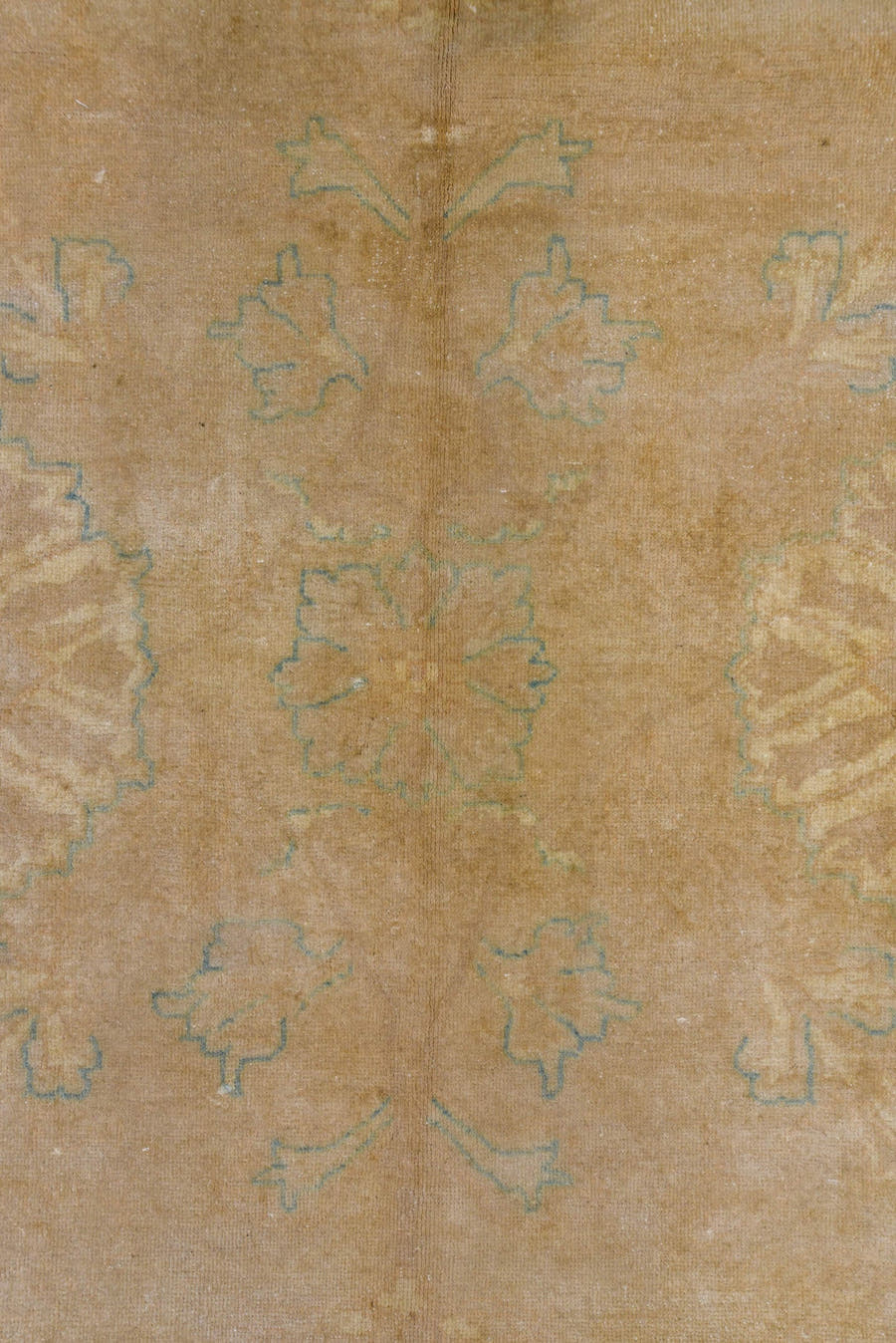 10' x 13' one-of-a-kind handmade vintage Amritzar large size rug. Color palette: beige, camel, ivory, pale aqua, cream