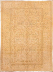 10' x 14' one-of-a-kind handmade vintage Polonase large size rug. Color palette: peach, apricot, ivory, sage, gold, beige
