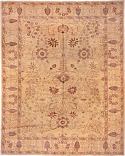 13' x 17' one-of-a-kind handmade vintage Sultanabad oversize rug. Color palette: ivory, taupe, rose, rust, beige, sage