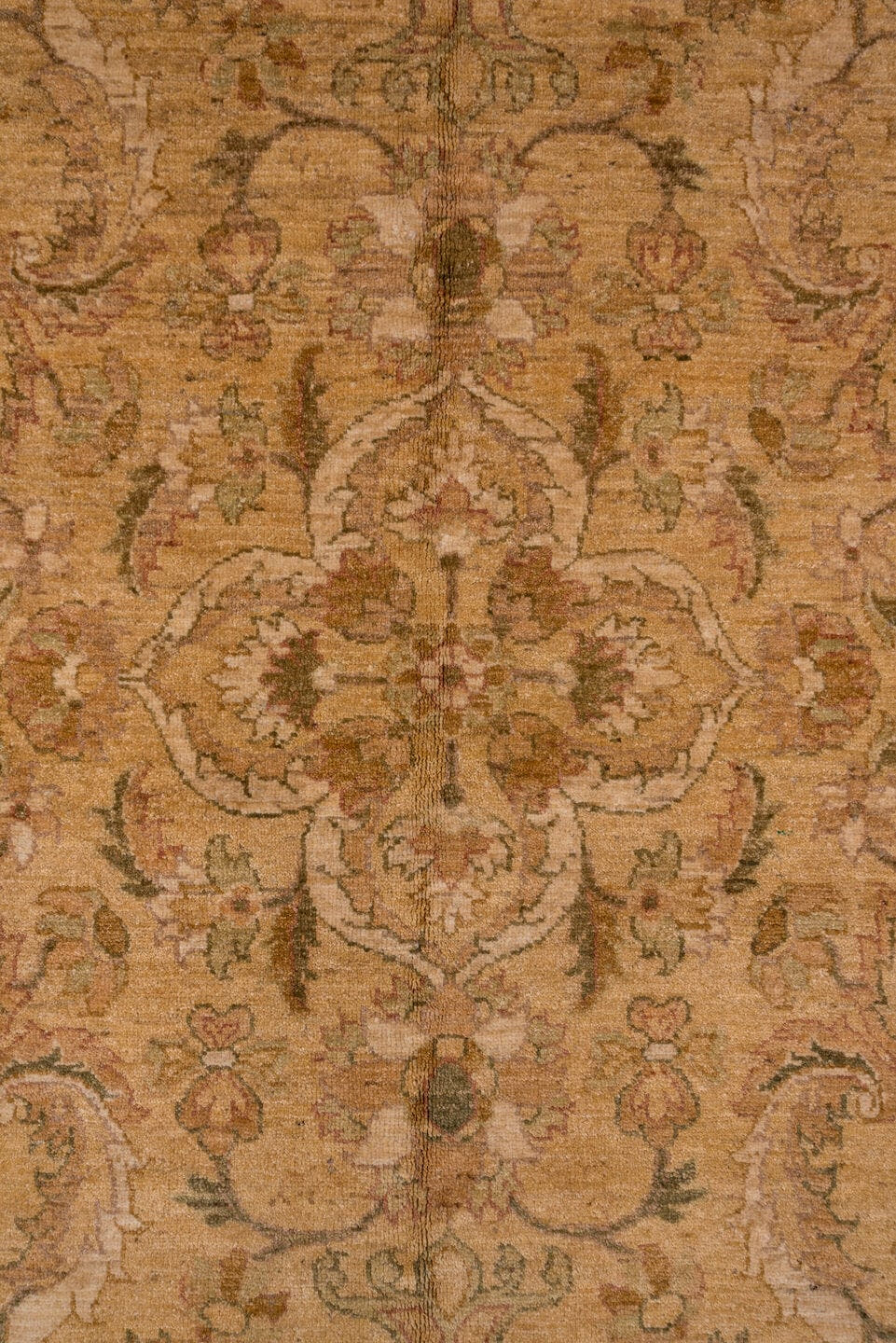 13' x 18' one-of-a-kind handmade vintage Amritzar oversize rug. Color palette: camel, beige, taupe, ivory, tan, sage, brown