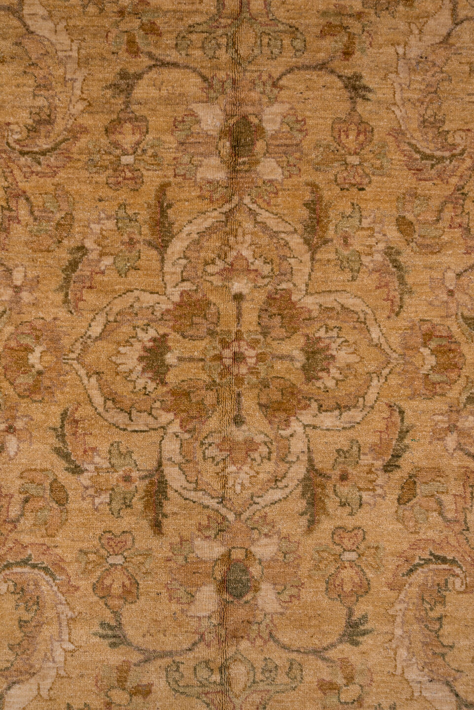 13' x 18' one-of-a-kind handmade vintage Amritzar oversize rug. Color palette: camel, beige, taupe, ivory, tan, sage, brown
