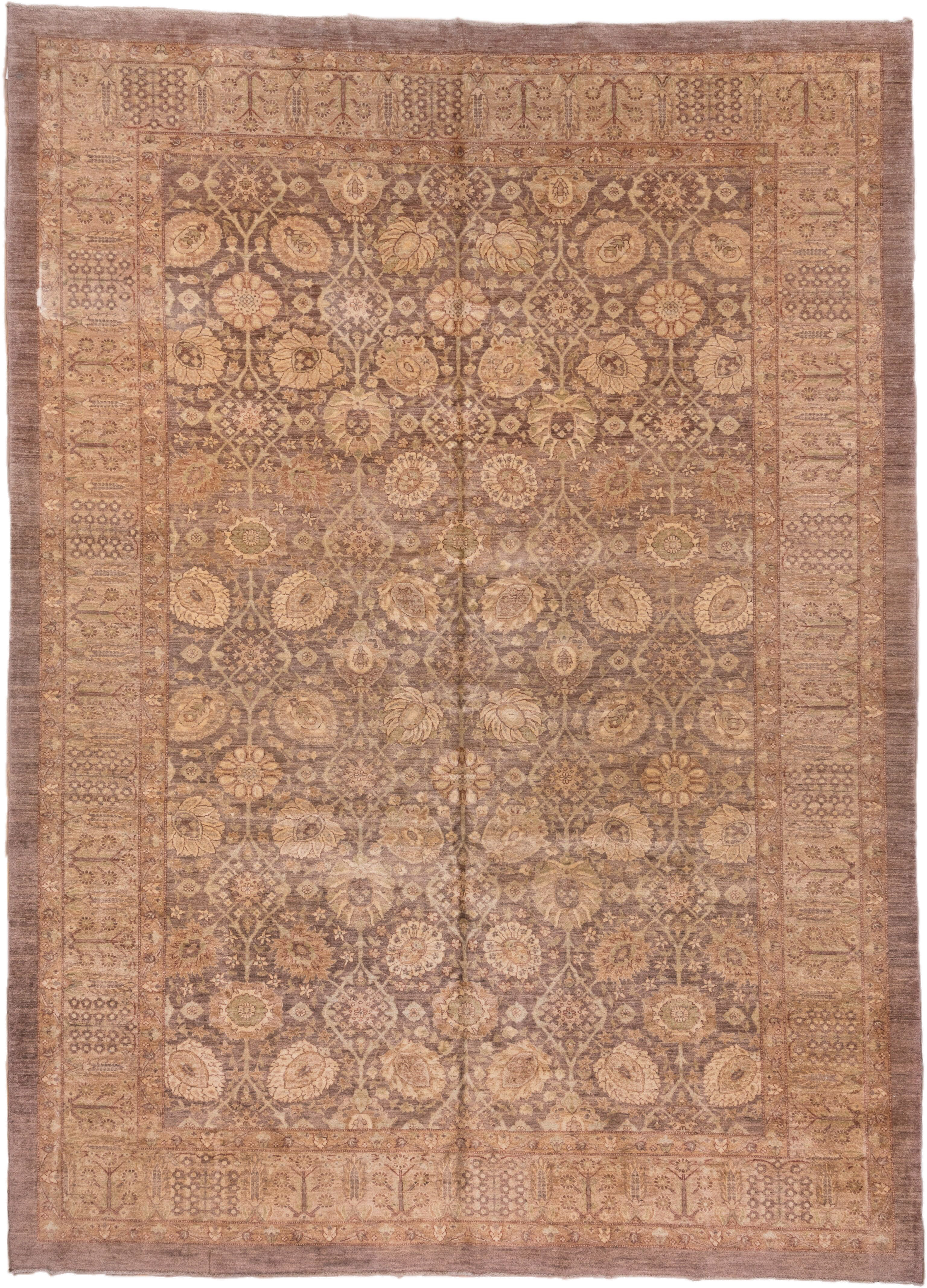 10' x 13' one-of-a-kind handmade vintage Tabriz large size rug. Color palette: taupe, camel, ivory, beige, rose, sage, brown