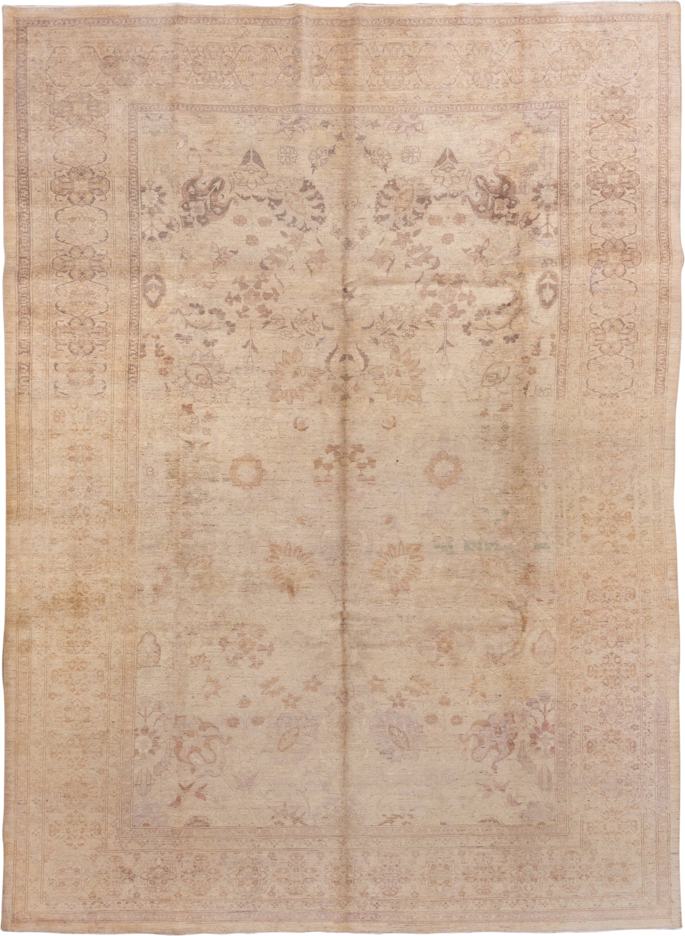 10' x 14' one-of-a-kind handmade vintage Tabriz large size rug. Color palette: ivory, beige, taupe, blush, camel, sage, gray