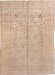 10' x 14' one-of-a-kind handmade vintage Tabriz large size rug. Color palette: ivory, beige, taupe, blush, camel, sage, gray
