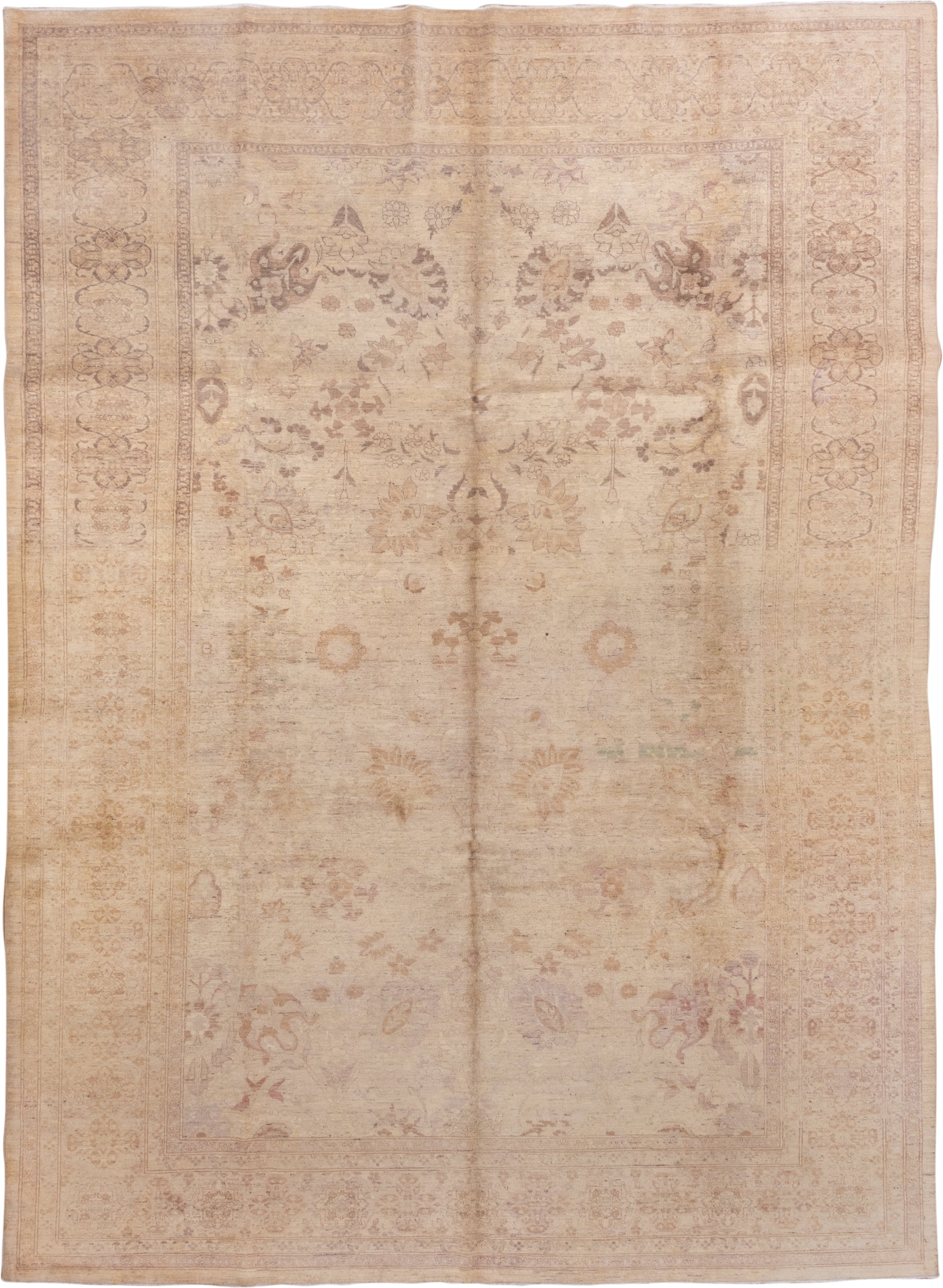 10' x 14' one-of-a-kind handmade vintage Tabriz large size rug. Color palette: ivory, beige, taupe, blush, camel, sage, gray