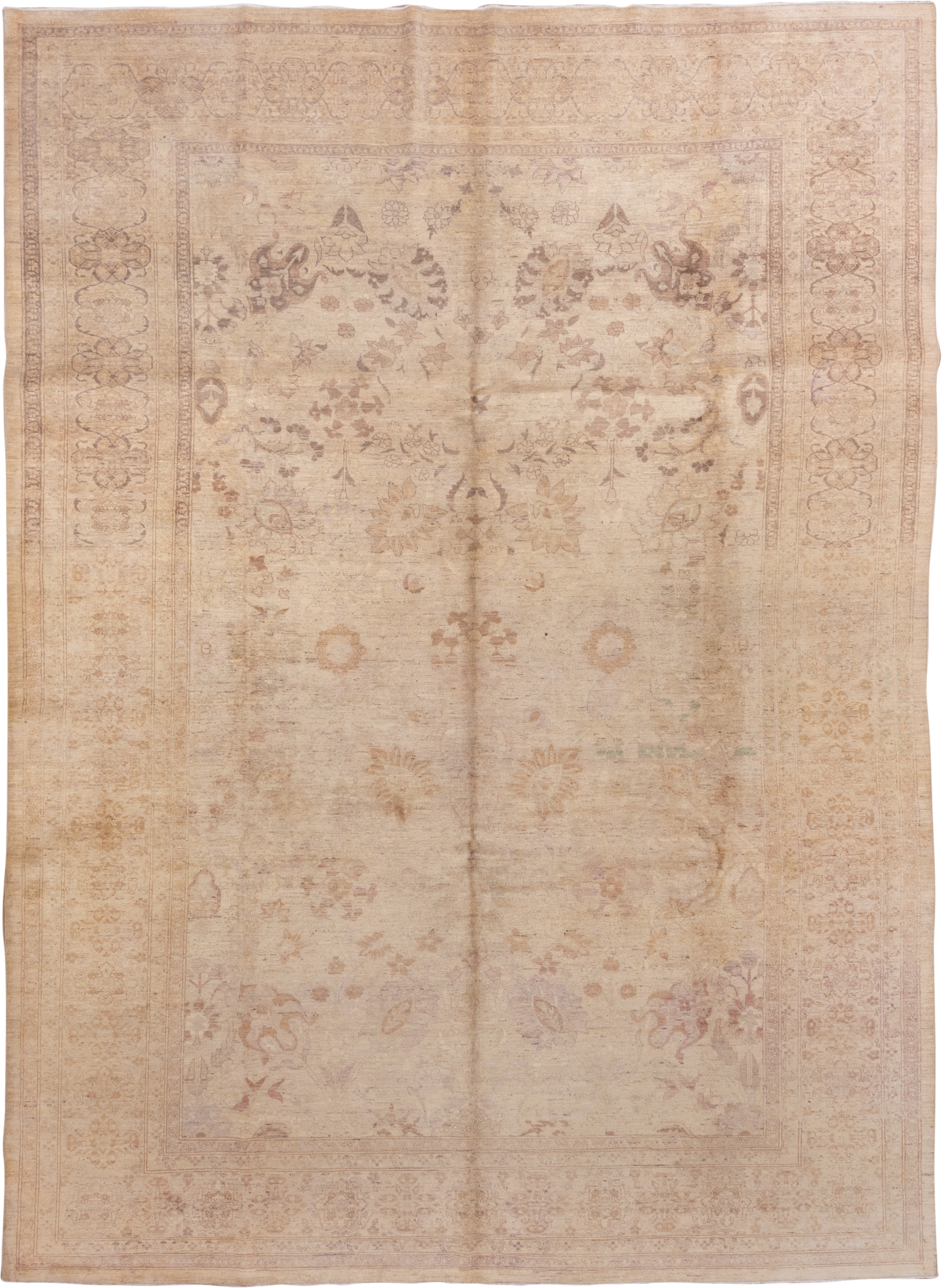 10' x 14' one-of-a-kind handmade vintage Tabriz large size rug. Color palette: ivory, beige, taupe, blush, camel, sage, gray