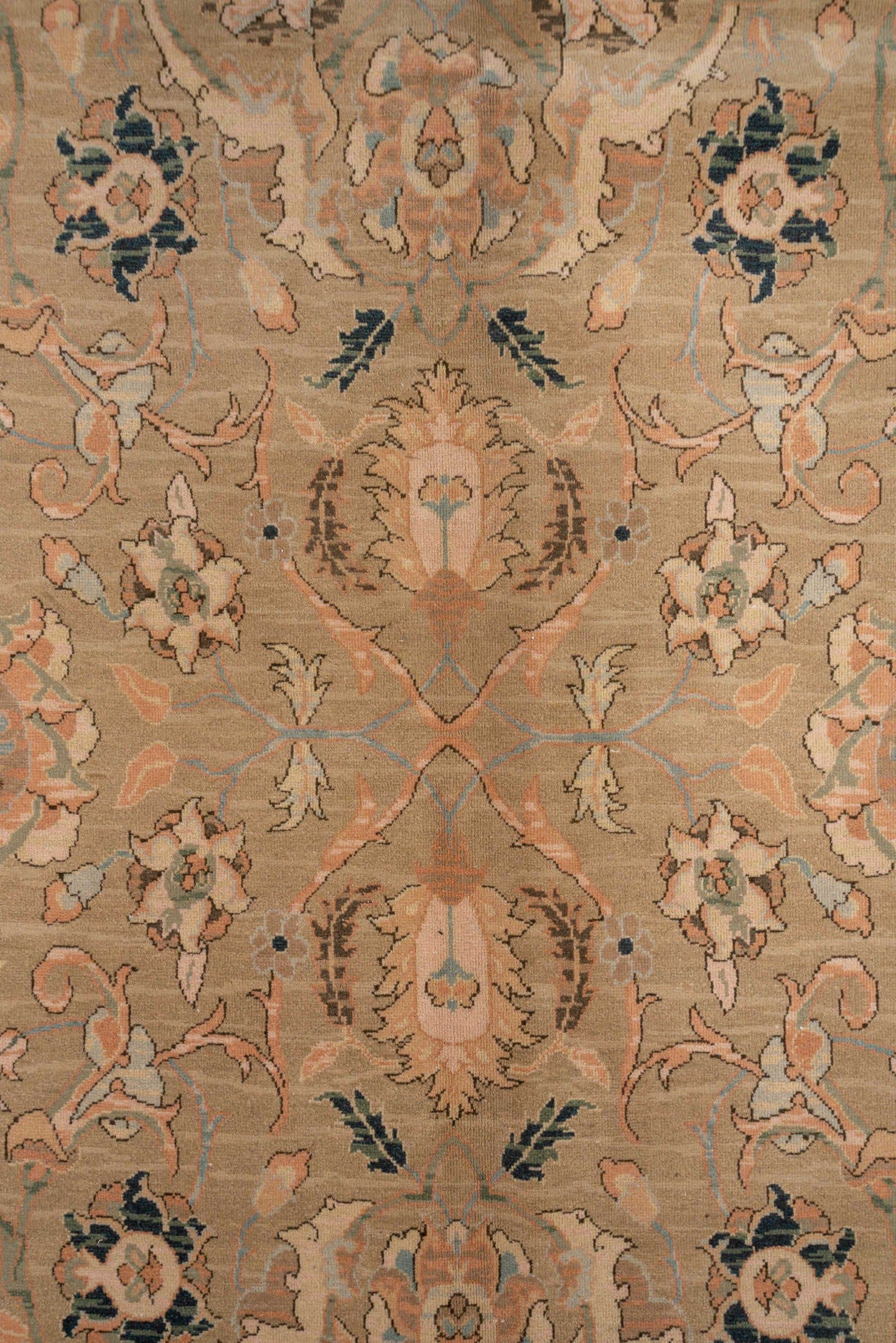 10' x 13' one-of-a-kind handmade vintage Polonase large size rug. Color palette: beige, blush, sage, ivory, charcoal, taupe