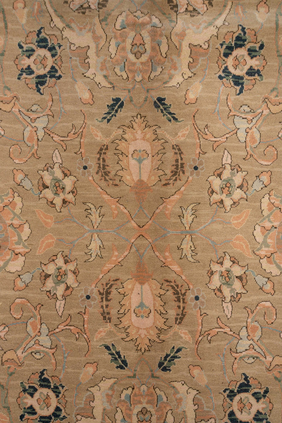 10' x 13' one-of-a-kind handmade vintage Polonase large size rug. Color palette: beige, blush, sage, ivory, charcoal, taupe