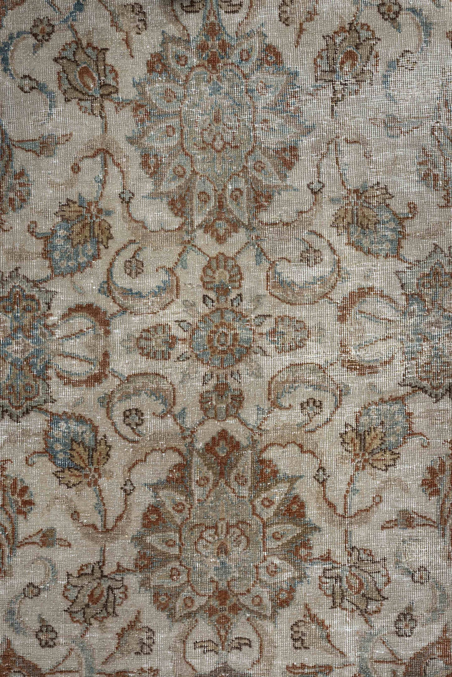 6' x 10' one-of-a-kind handmade vintage Tabriz large size rug. Color palette: ivory, taupe, sky blue, terracotta, camel