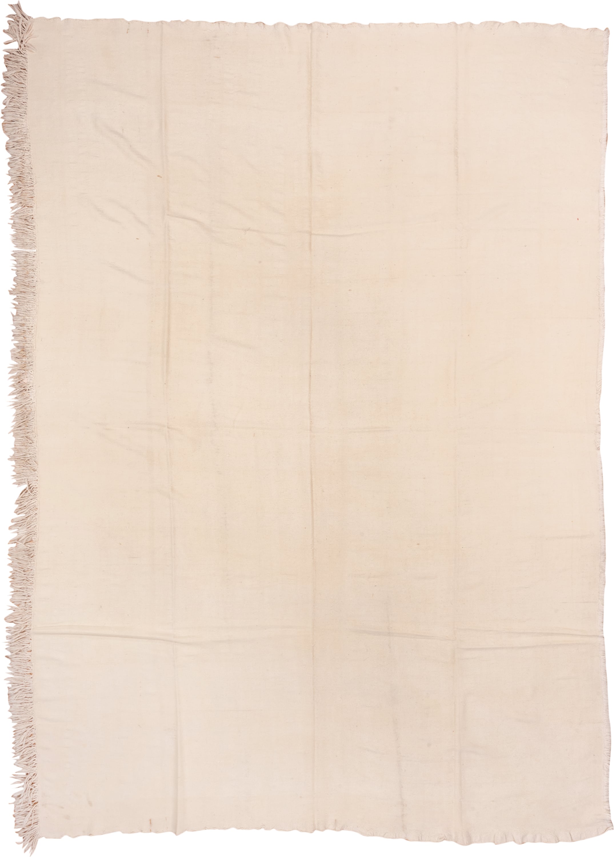 9' x 13' one-of-a-kind handmade vintage Flatweave large size rug. Color palette: ivory, cream, beige