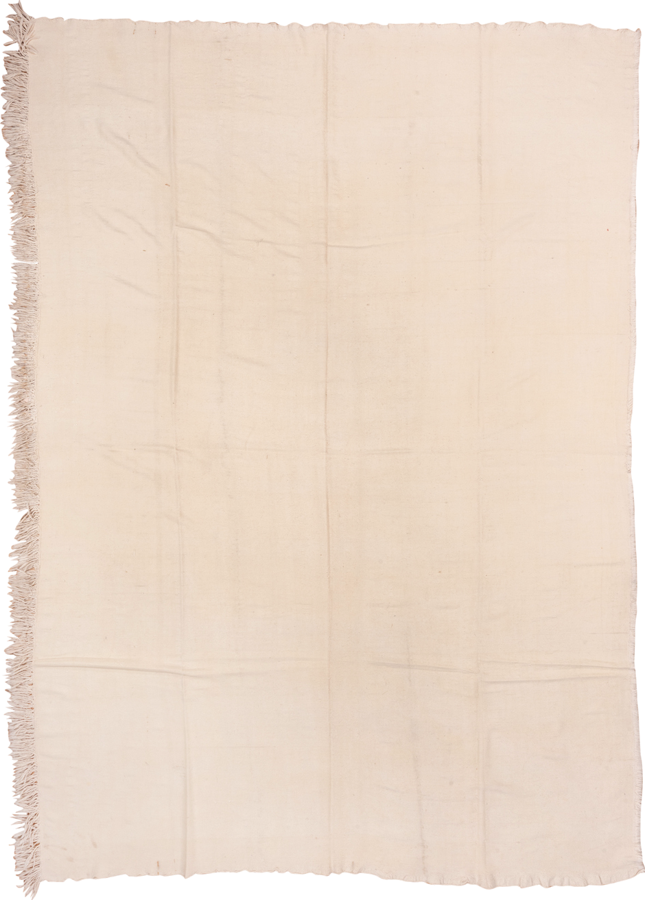 9' x 13' one-of-a-kind handmade vintage Flatweave large size rug. Color palette: ivory, cream, beige