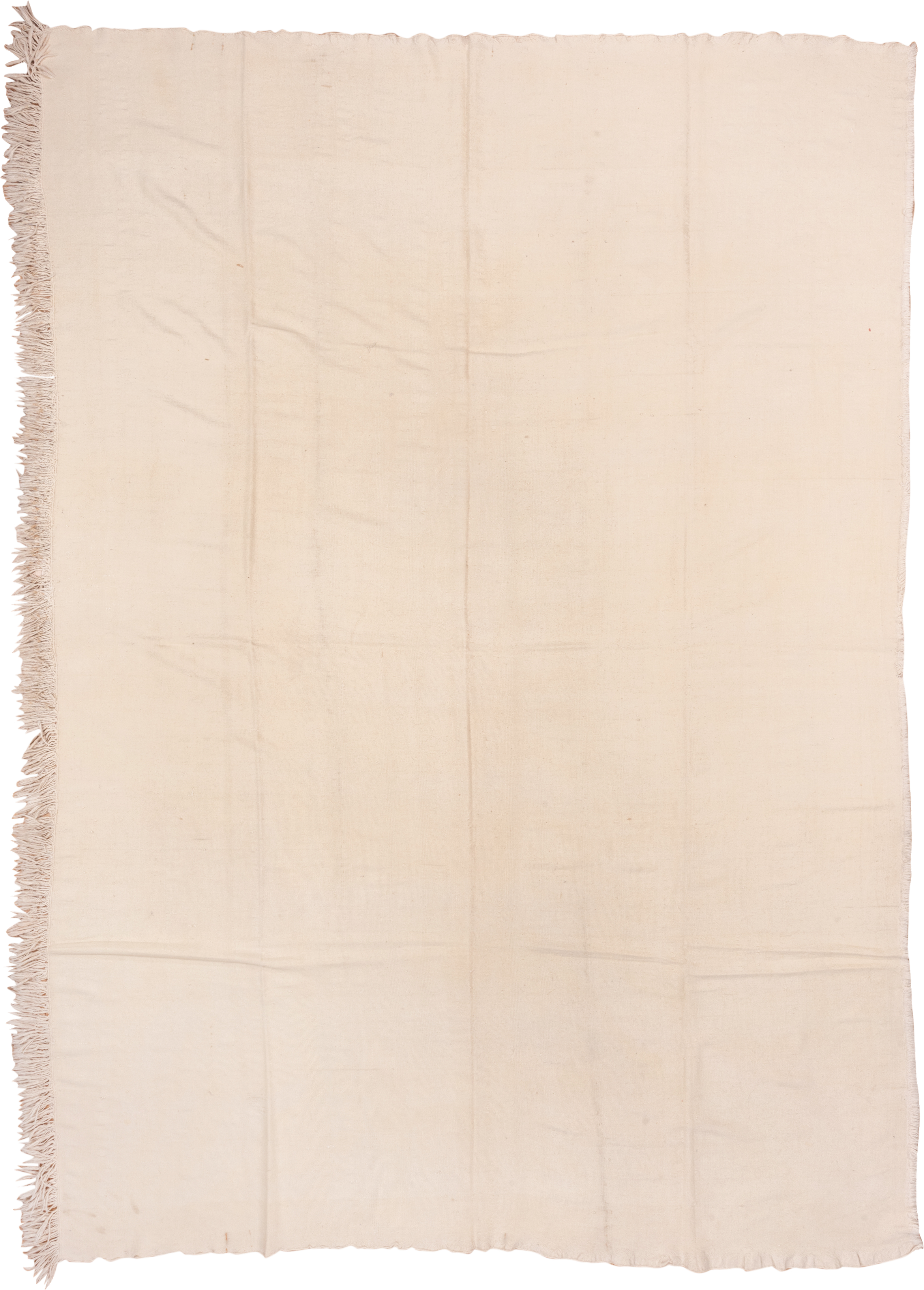 9' x 13' one-of-a-kind handmade vintage Flatweave large size rug. Color palette: ivory, cream, beige