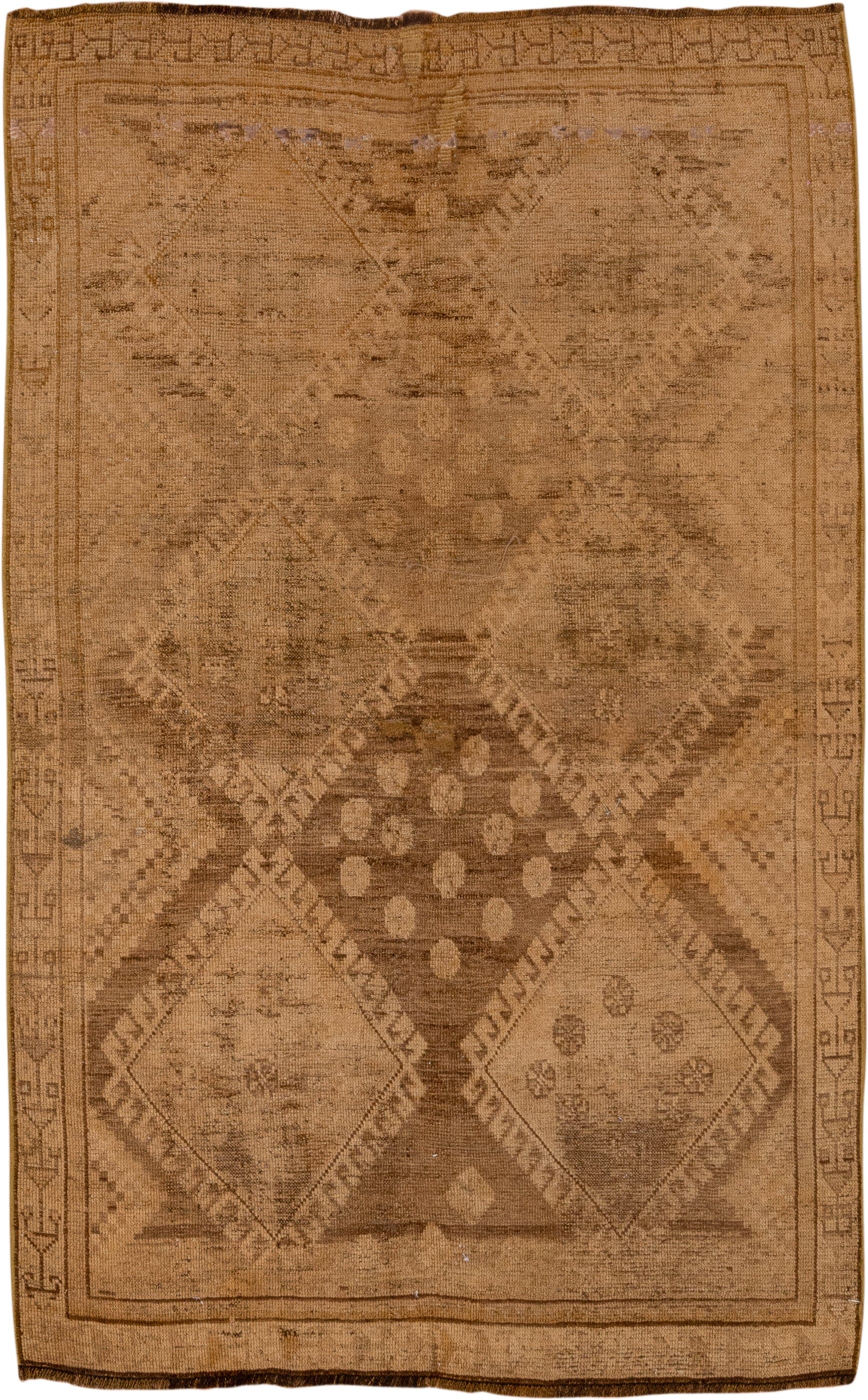 3' x 5' one-of-a-kind handmade antique Shiraz small size rug. Color palette: camel, taupe, brown, tan, beige, ivory, gray