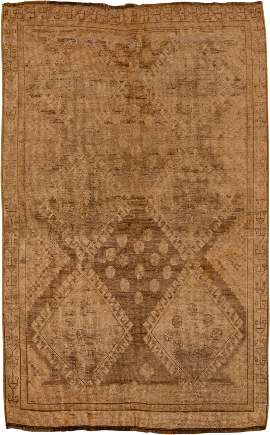 3' x 5' one-of-a-kind handmade antique Shiraz small size rug. Color palette: camel, taupe, brown, tan, beige, ivory, gray