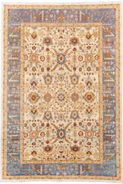 12' x 18' one-of-a-kind handmade vintage Sultanabad oversize rug. Color palette: ivory, powder blue, camel, rust, gold