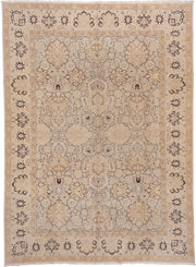 10' x 13' one-of-a-kind handmade vintage Agra large size rug. Color palette: ivory, beige, taupe, brown, camel, gray