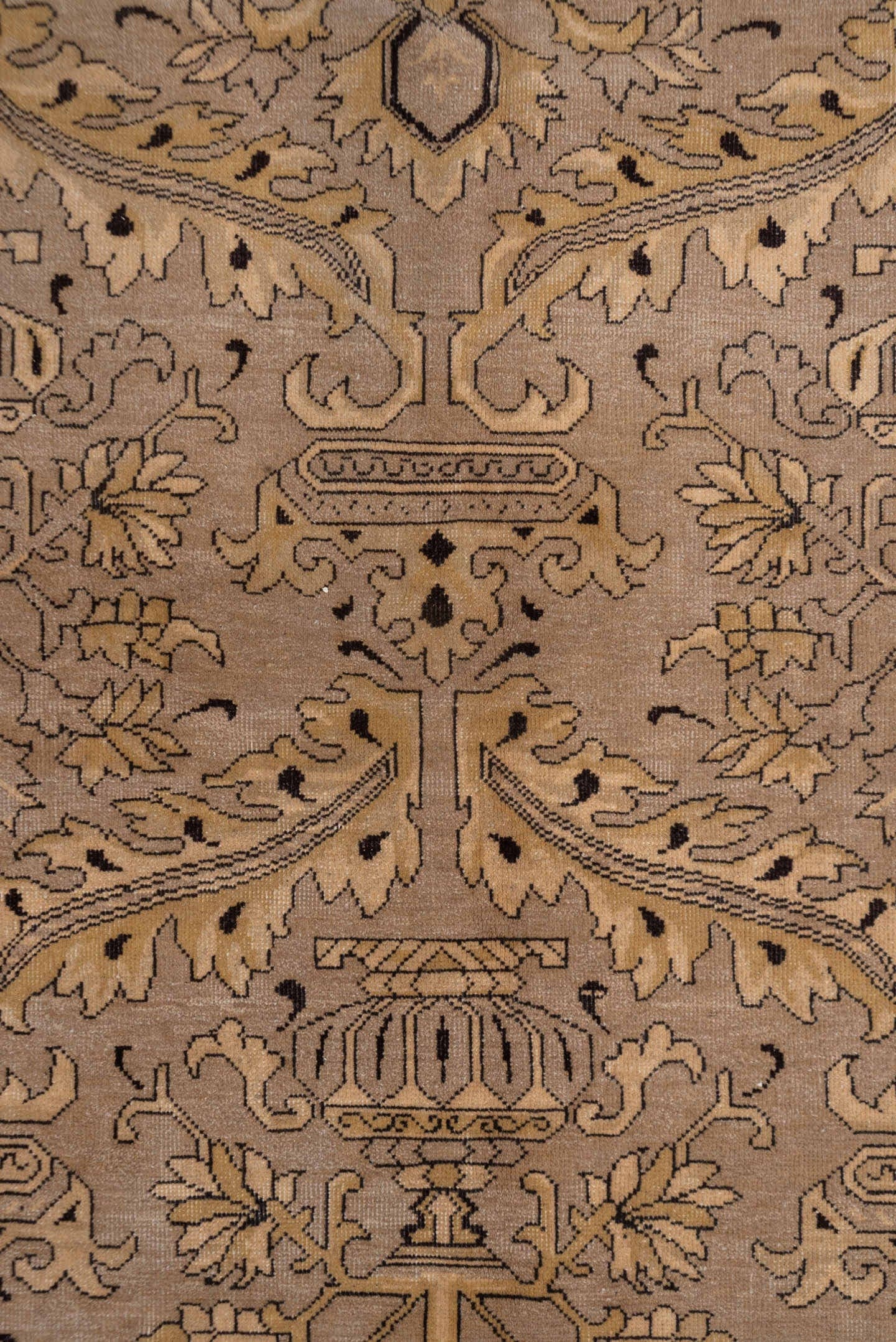 10' x 13' one-of-a-kind handmade vintage Khotan large size rug. Color palette: taupe, beige, camel, brown, ivory, charcoal