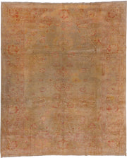 10' x 12' one-of-a-kind handmade vintage Oushak large size rug. Color palette: tan, blush, camel, gold, ivory, rose, beige