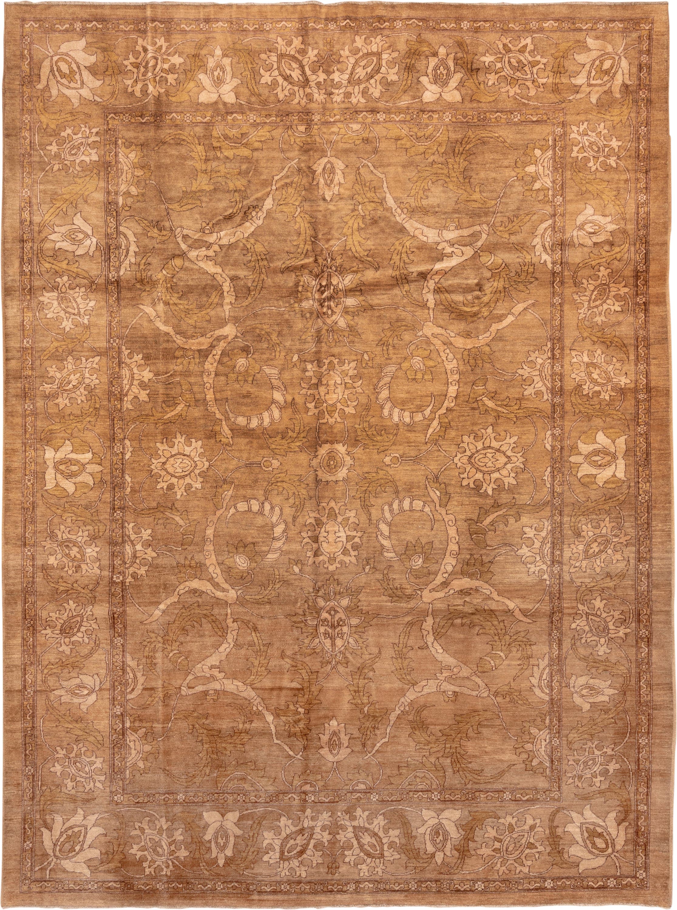 10' x 13' one-of-a-kind handmade vintage Amritzar large size rug. Color palette: camel, taupe, ivory, tan, beige, ochre