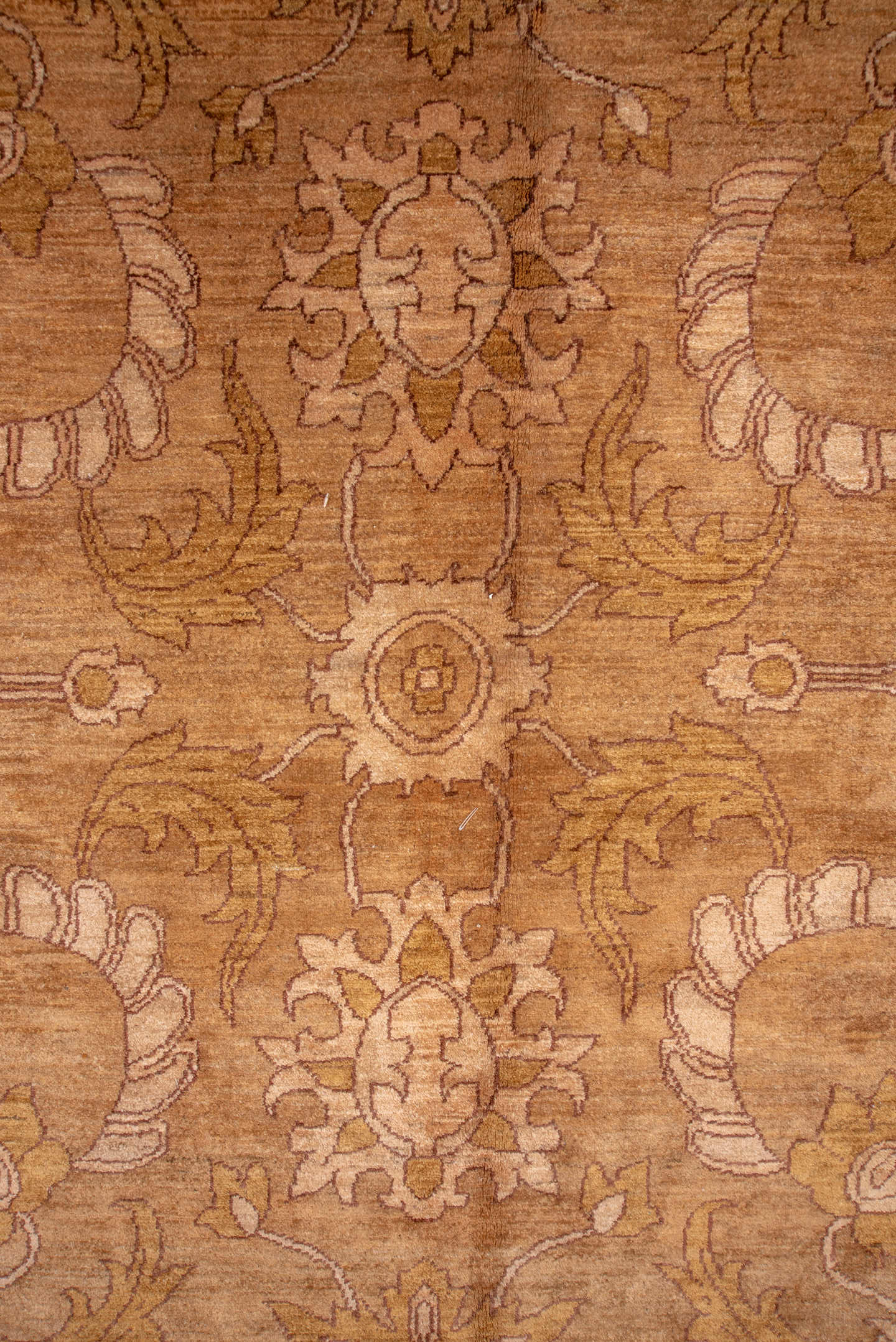 10' x 13' one-of-a-kind handmade vintage Amritzar large size rug. Color palette: camel, taupe, ivory, tan, beige, ochre