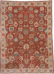 10' x 13' one-of-a-kind handmade vintage Sultanabad large size rug. Color palette: rust, ivory, sky_blue, terra_cotta, sage