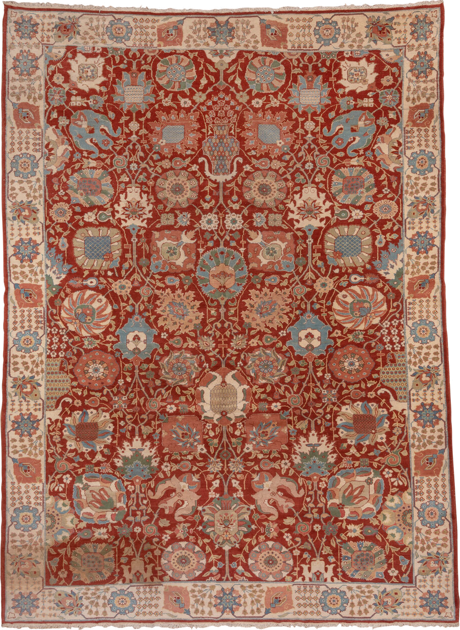 10' x 13' one-of-a-kind handmade vintage Sultanabad large size rug. Color palette: rust, ivory, sky_blue, terra_cotta, sage