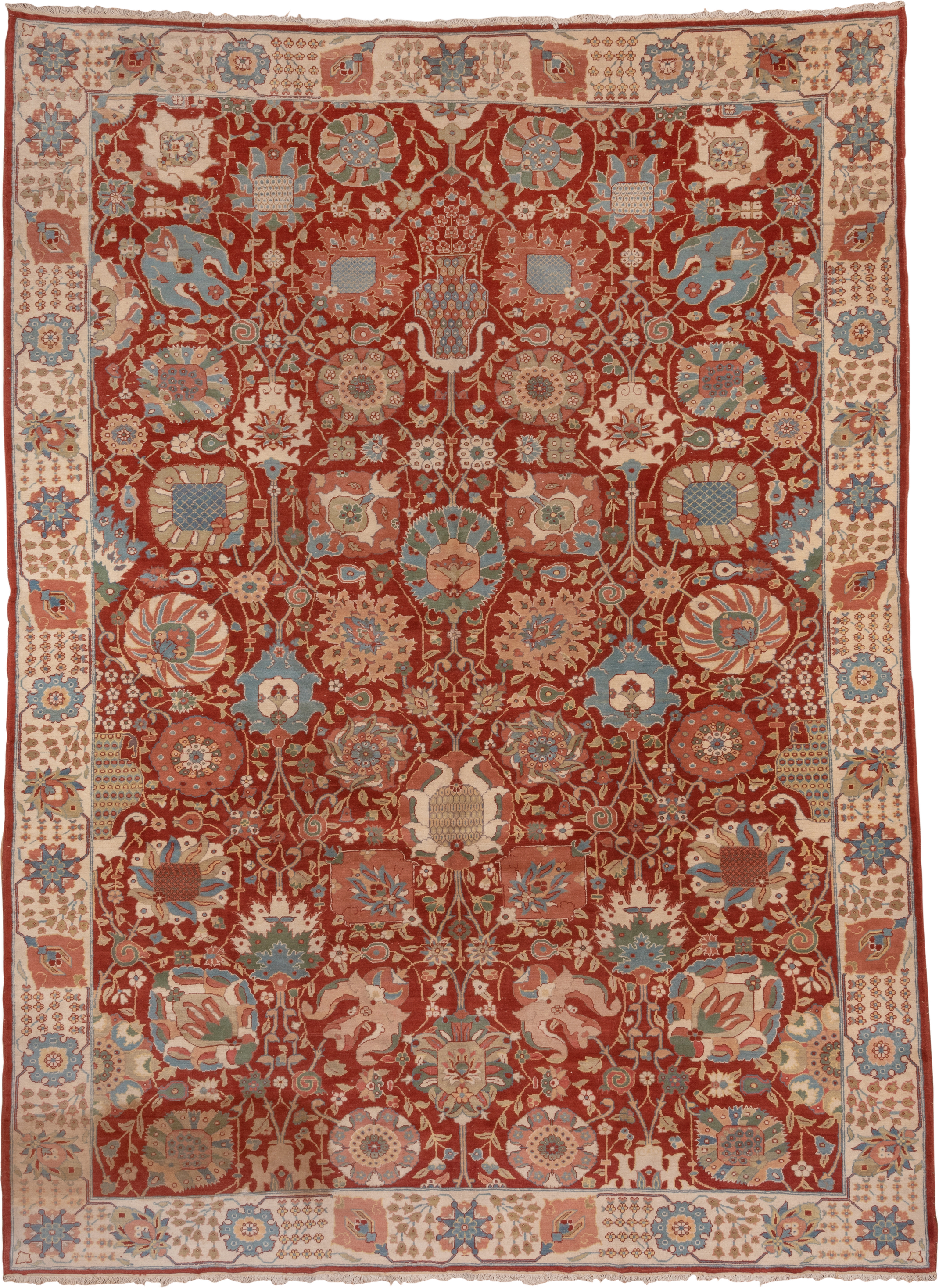 10' x 13' one-of-a-kind handmade vintage Sultanabad large size rug. Color palette: rust, ivory, sky_blue, terra_cotta, sage