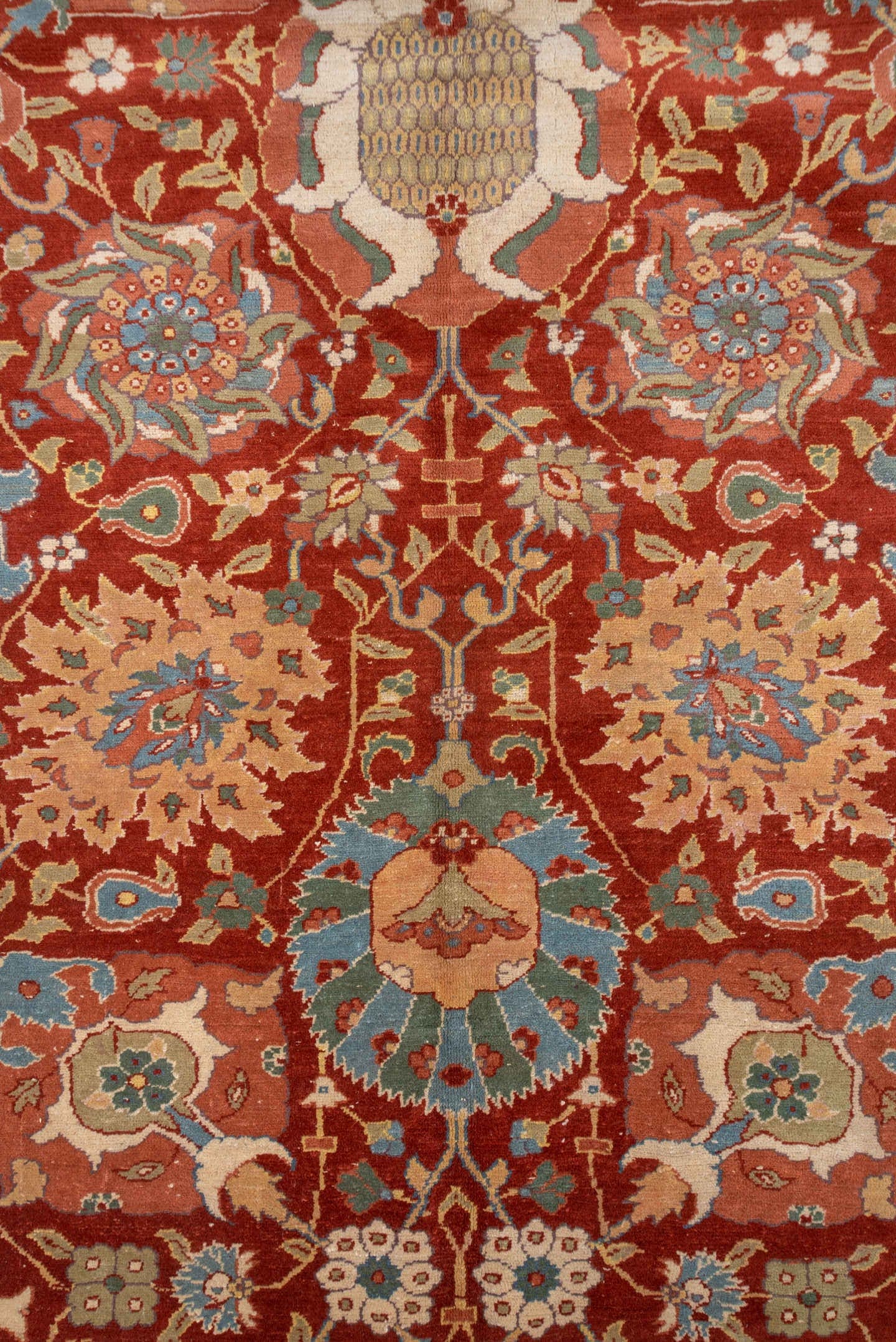 10' x 13' one-of-a-kind handmade vintage Sultanabad large size rug. Color palette: rust, ivory, sky_blue, terra_cotta, sage