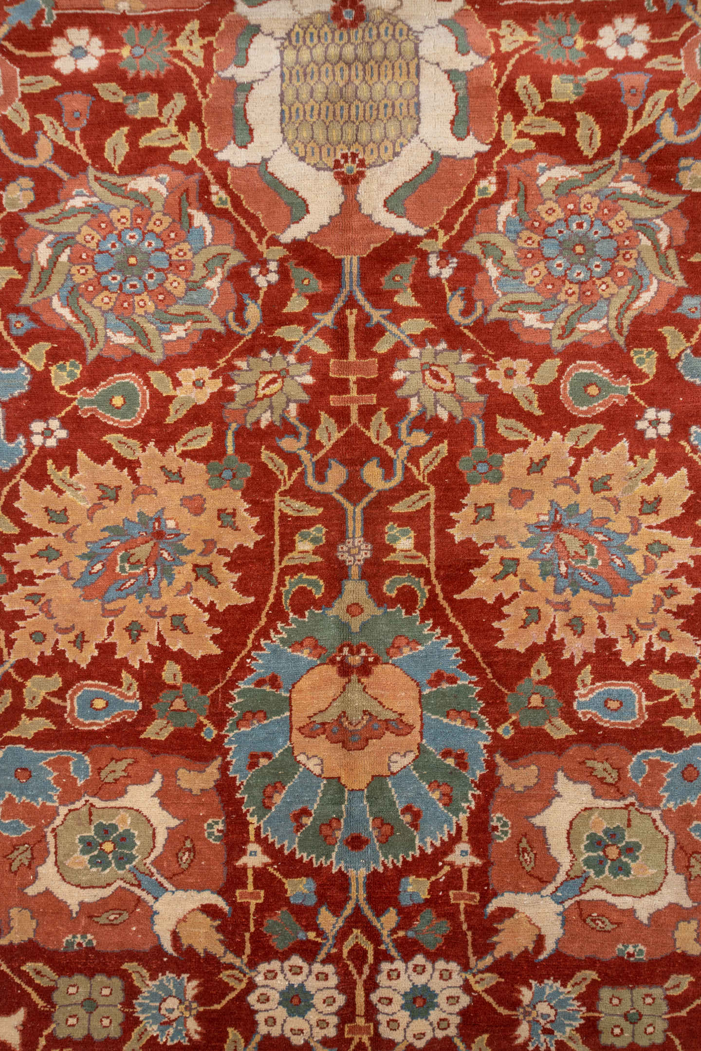 10' x 13' one-of-a-kind handmade vintage Sultanabad large size rug. Color palette: rust, ivory, sky_blue, terra_cotta, sage
