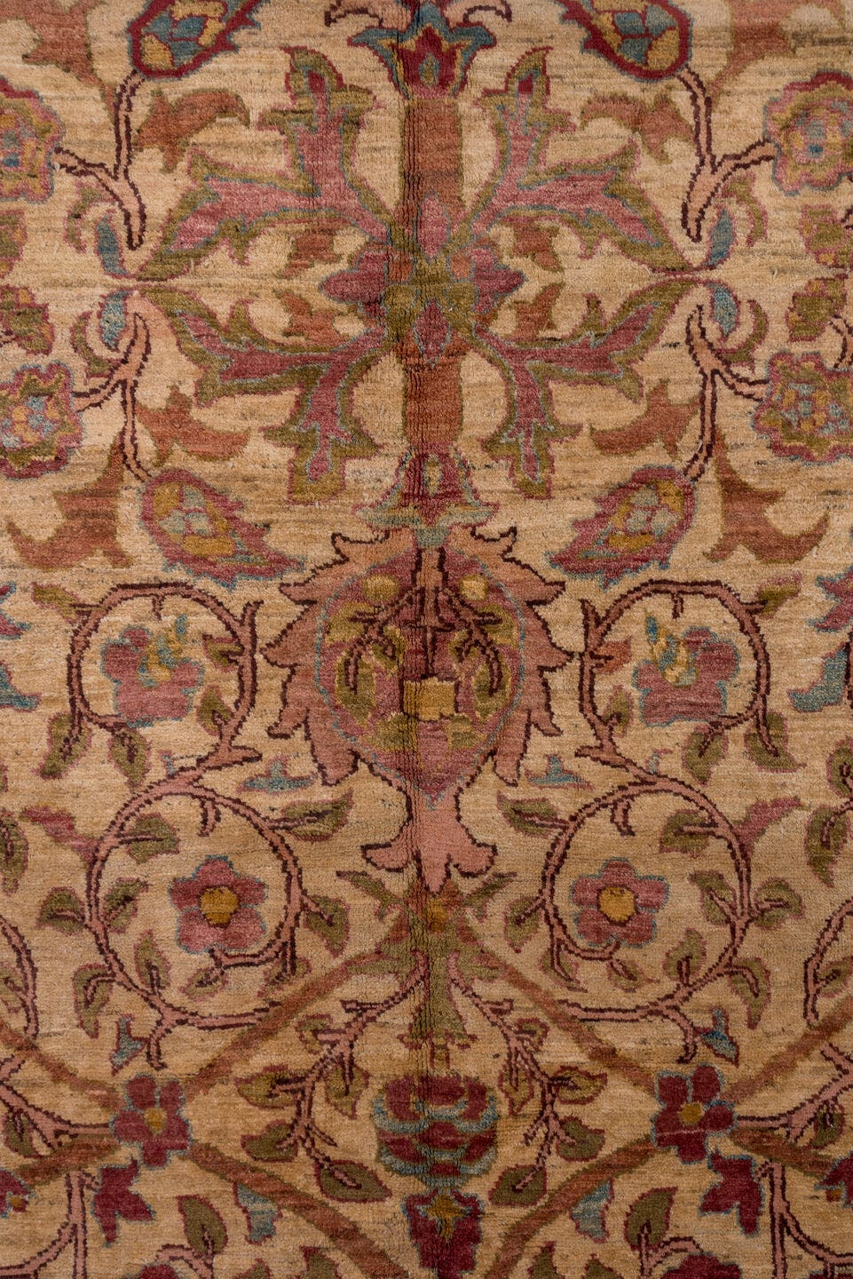 11' x 14' one-of-a-kind handmade vintage Sultanabad oversize rug. Color palette: blush, ivory, rose, olive, sage, burgundy