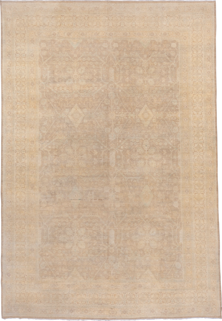 8' x 13' one-of-a-kind handmade vintage Sivas large size rug. Color palette: brown, gray, off-white, orange