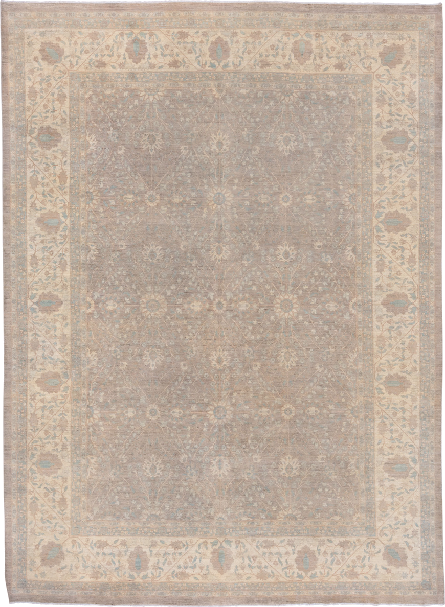 9' x 12' one-of-a-kind handmade vintage Sivas large size rug. Color palette: taupe, ivory, pale blue, beige, sand, camel