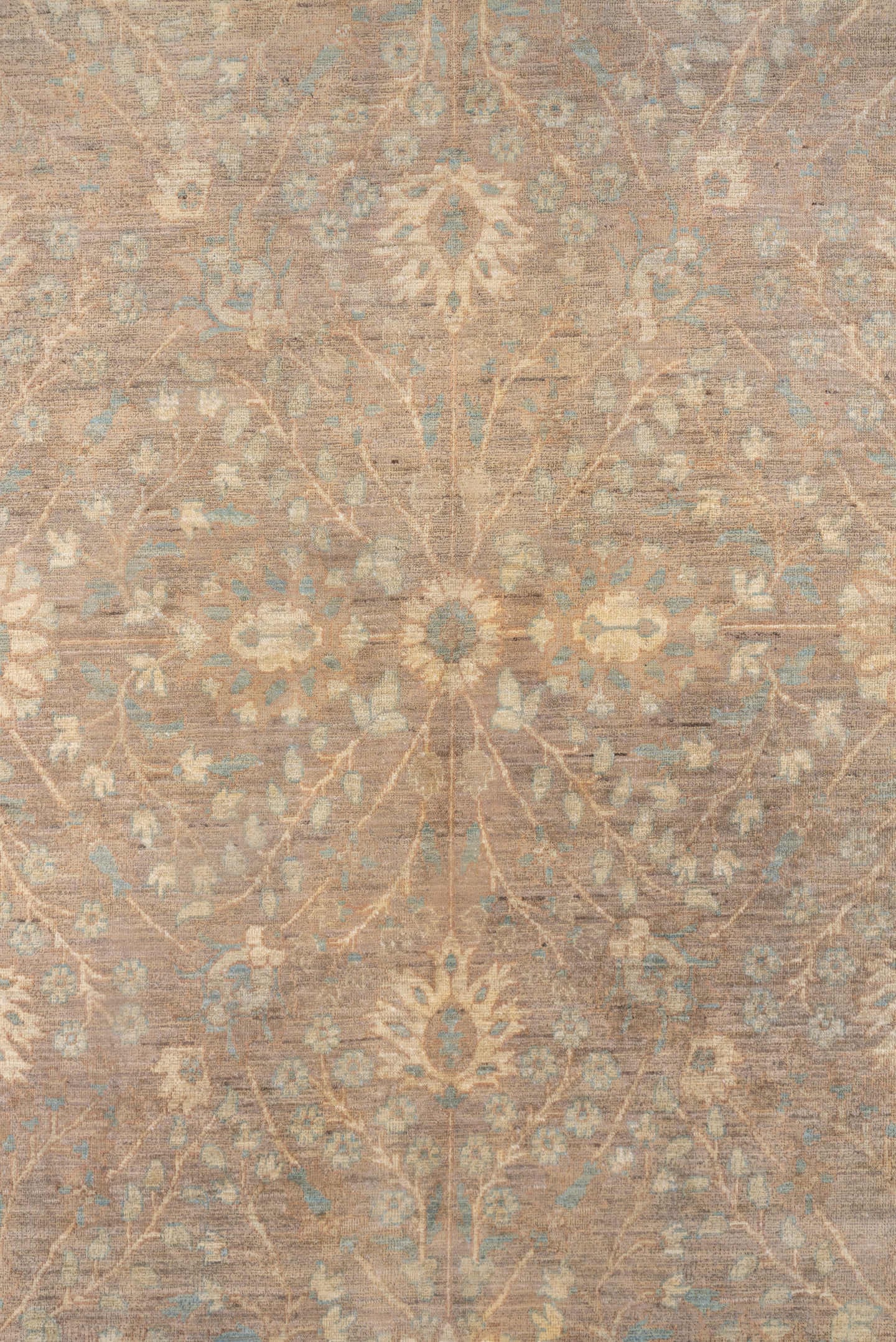 9' x 12' one-of-a-kind handmade vintage Sivas large size rug. Color palette: taupe, ivory, pale blue, beige, sand, camel