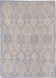 8' x 12' one-of-a-kind handmade vintage Afghan large size rug. Color palette: powder blue, ivory, blush, taupe, slate, cream