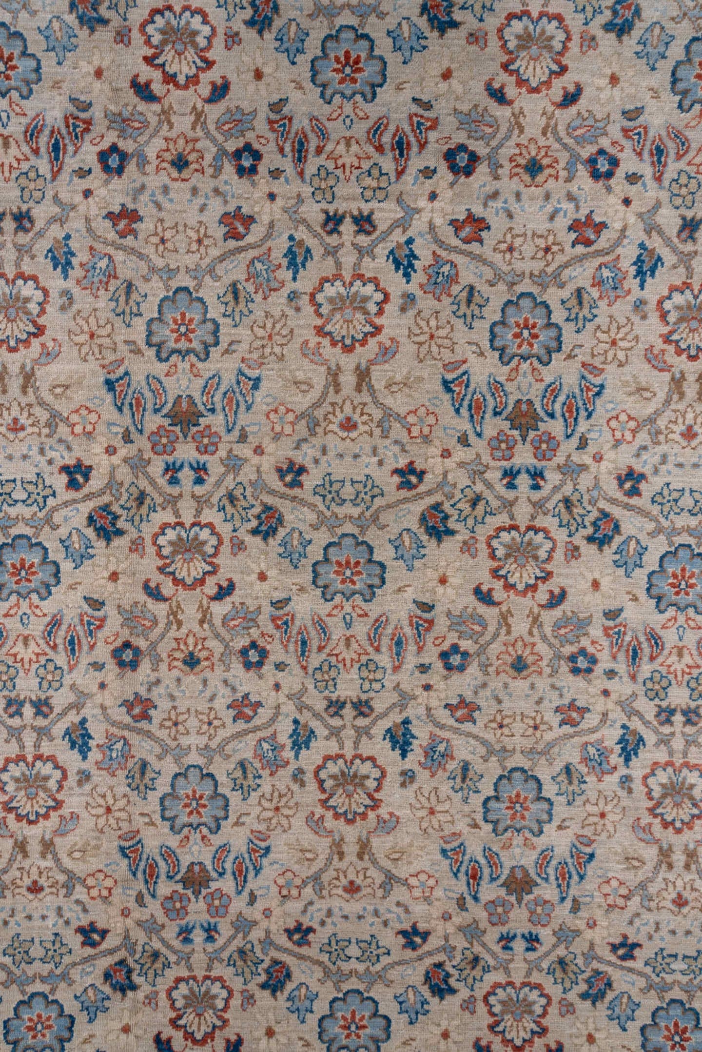 8' x 10' one-of-a-kind handmade vintage Afghan large size rug. Color palette: ivory, sky_blue, taupe, rust, slate, rose